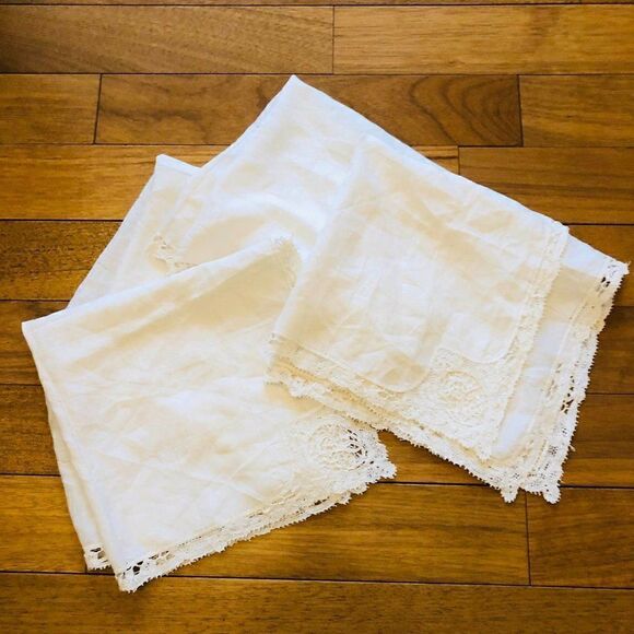 Vintage Set of 5 Cotton Napkins Embroidery Lace - Picture 1 of 8